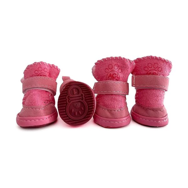 Pink Snow Boots for Small Dogs with Anti-Slip Paw Protectors for Winter