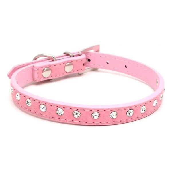 Pink Soft Seude Leather Dog Collar Full Rhinestones Studded Puppy Pet Collar Adjustable