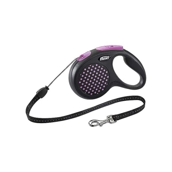 Pink Stripe Nylon Retractable Leash Medium Size with Braking System and Reflective Stripe