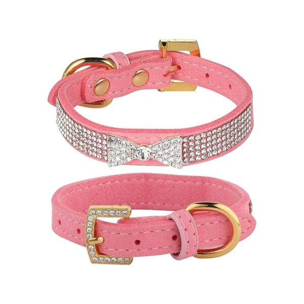 Pink Velvet Leather Bow-Knot Collar with Golden Buckle for Small Medium Dogs Cats