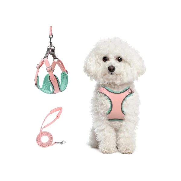 Pink XS Dog Harness Set with Reflective Strips for Small Medium Pets Easy Training