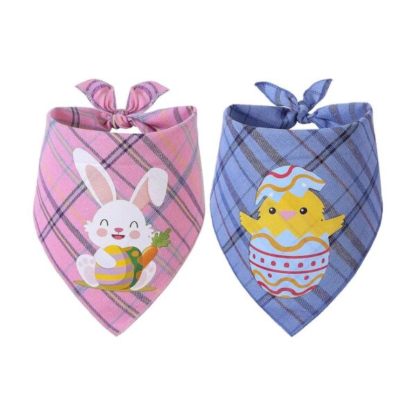 Pink and Blue Plaid Easter Dog Bandanas 2 Pack for Small to Large Dogs