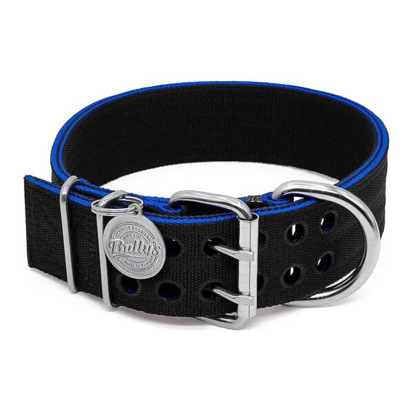 Pit Bull Collars with Black Nylon and Blue Stainless Steel Trim for Large Dogs