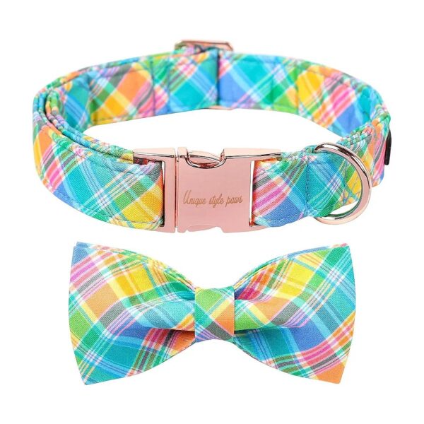 Plaid Bow Easter Dog Collar with Flower Tie or Bow Tie for Small Medium Large Dogs