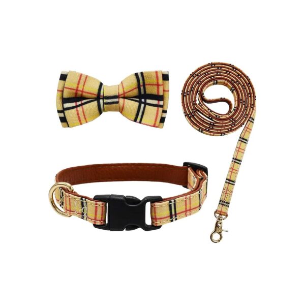 Plaid Classic Adjustable Dog Collar with Removable Bow Tie for Small Medium Large Dogs