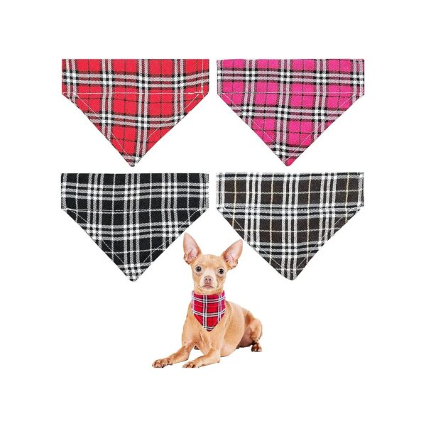 Plaid Dog Bandanas for Small and Medium Pets Washable Classic Collar Decoration