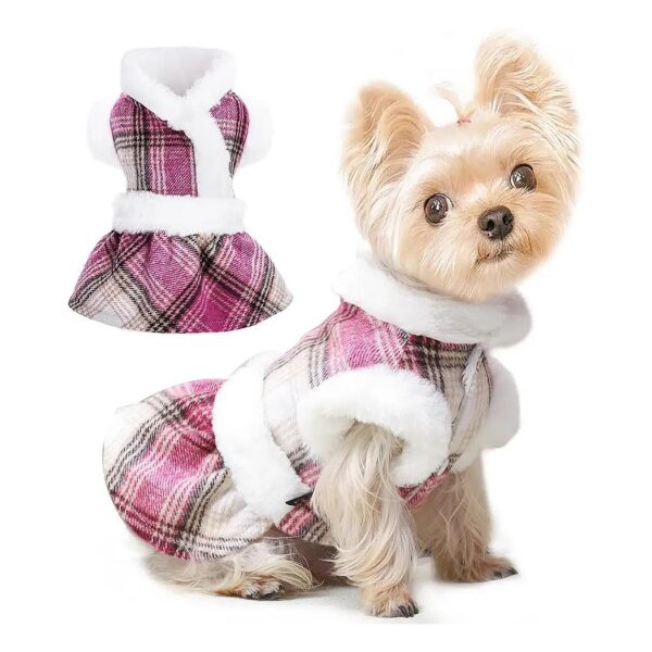 Plaid Dog Sweater Dress for Small Dogs, Soft, Warm, and Cozy, X-Small Rose