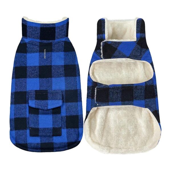 Plaid Dog Winter Coat with Fleece Lined Vest and Pocket for Cold Weather Accesory