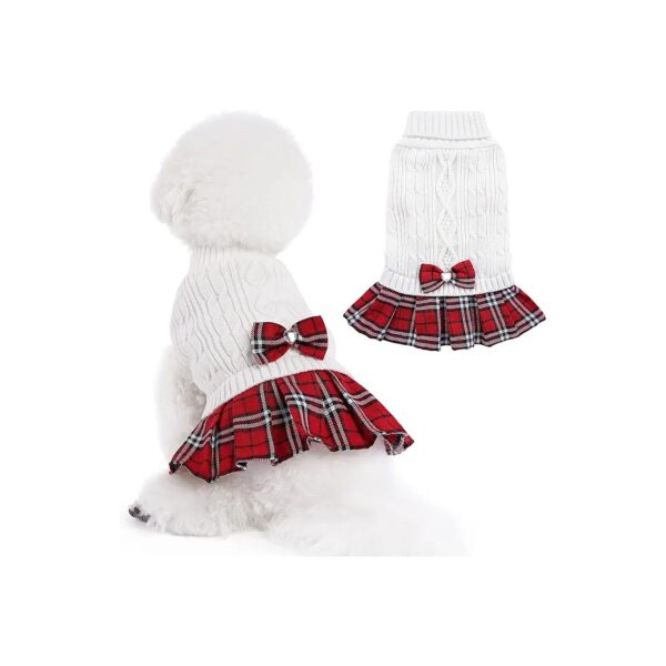 Plaid Pattern Dog Sweater Dress for Small Breed Dog Teacups