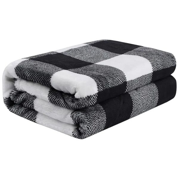 Plaid Polyester Fleece Dog Blanket for Small Medium Dogs 30x40 Inch Black White