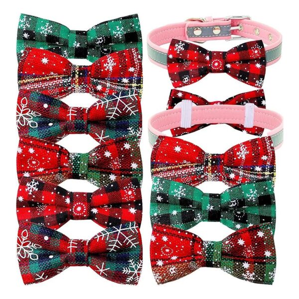 Plaid Snowfake Double Layered Dog Bows for Christmas Pet Grooming Ties