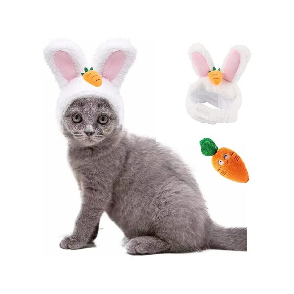 Plush Easter Bunny Ear Costume Set with Carrot Toy for Small Cats and Small Dogs