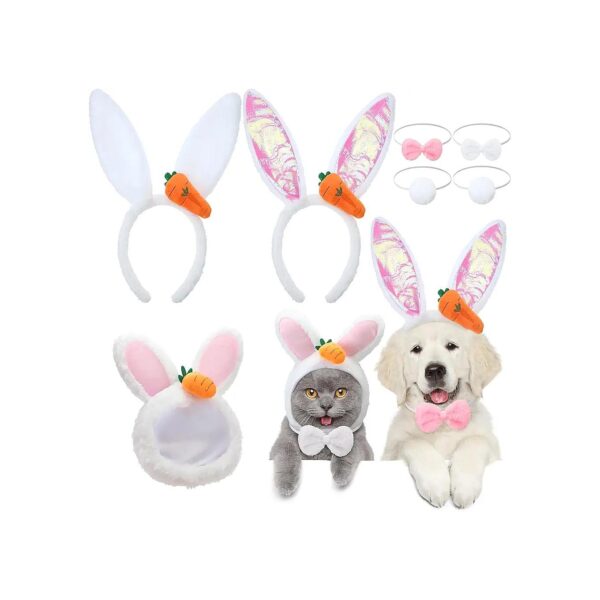 Plush Easter Rabbit Costume for Cats and Dogs with Adjustable Rabbit Ears Hat Tail Bowtie