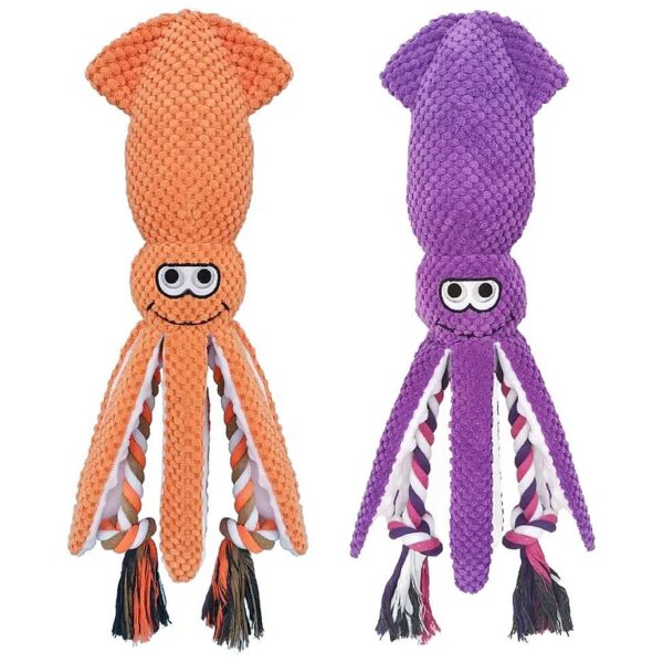 Plush Squeaky Squid Toy with Crinkle Paper Rope for Small Medium and Large Dogs