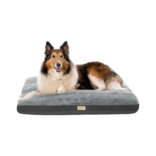 Plush Textured Linen Memory Foam Dog Bed with Removable Washable Cover for Large Dogs