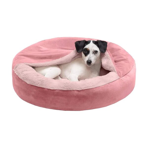 Plush Velvet Waves Hooded Donut Bed for Small Dogs and Cats