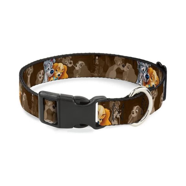 Polyester Dog Collar with Lady and Tramp Spaghetti Kiss Scene Print