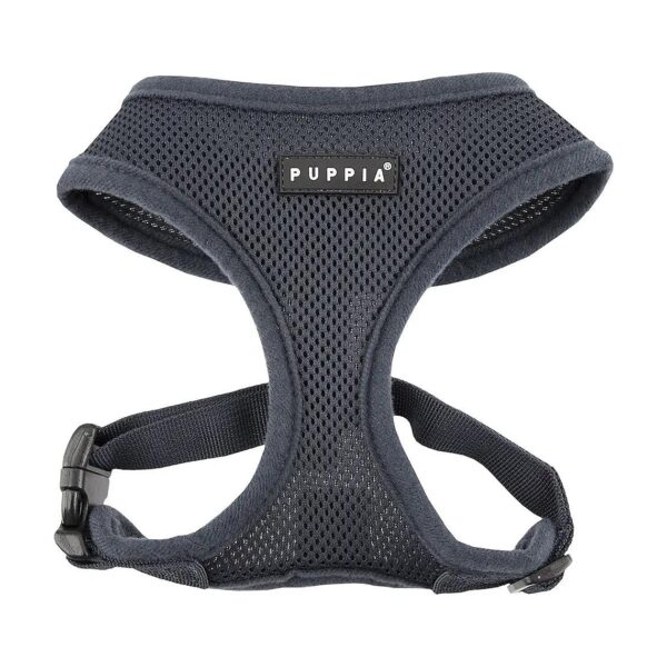 Polyester Grey Medium Solid Patterned Soft Dog Harness with Reflective Properties