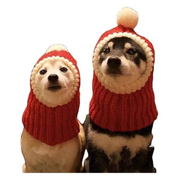 Pompon Snood Dog and Cat Hat with Soft Knit Fabric for Winter and Christmas