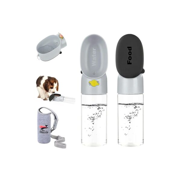 Portable 2-in-1 Dog Water Bottle with Food Storage Feeder for Walking Hiking Travel