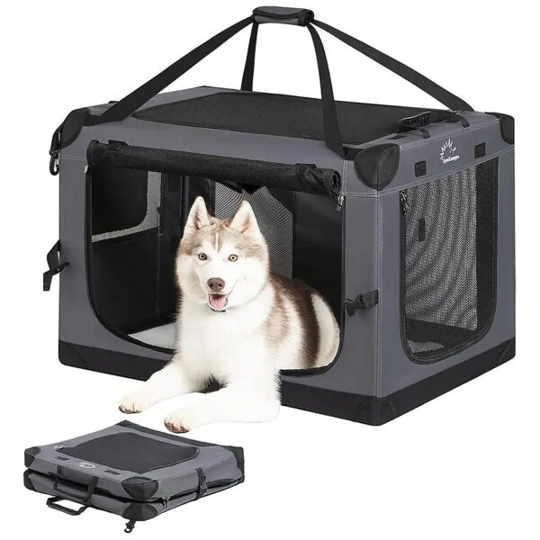 Portable 30 Inch Soft Dog Crate with Mesh Windows for Indoor & Outdoor Use