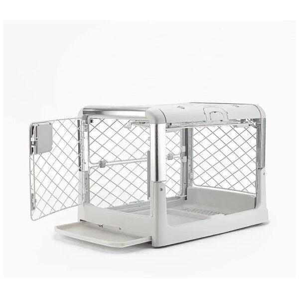 Portable Ash Dog Crate with Wheels and Handle for Small Dogs and Puppies