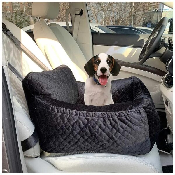 Portable Dog Car Seat for Small and Medium Dogs with Storage Pockets and Clip-On Leash