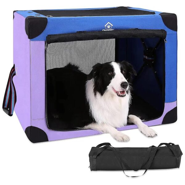 Portable Dog Kennel with 3 Doorways and Soft Bed for Indoor and Outdoor Pet Containment