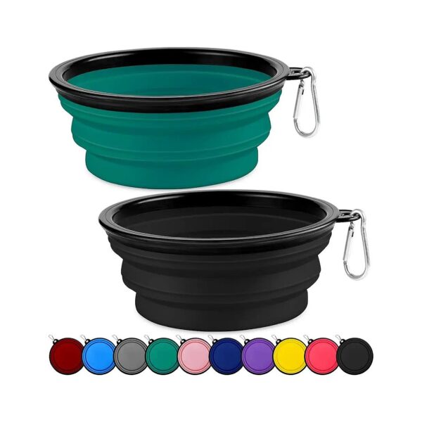 Portable Dog Water Bowls with Carabiners for Easy Travel, Camping, and Outdoors, Silicone