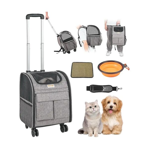 Portable Dog and Cat Backpacks with Wheels for Small Pets Under 18lbs