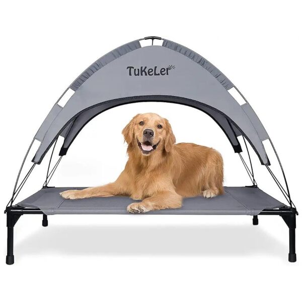 Portable Elevated Dog Bed with Canopy and Breathable Mesh for Big Dogs