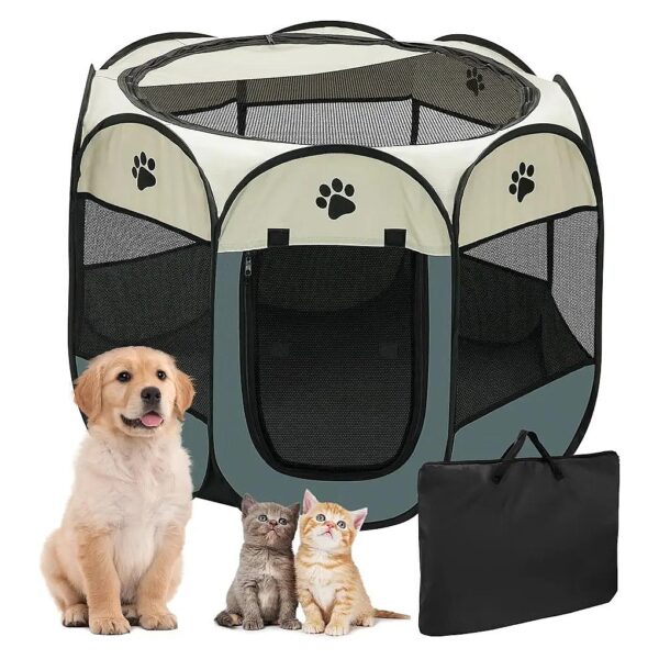 Portable Foldable Pet Playpen Tent with Zipper Top for Indoor Outdoor Use