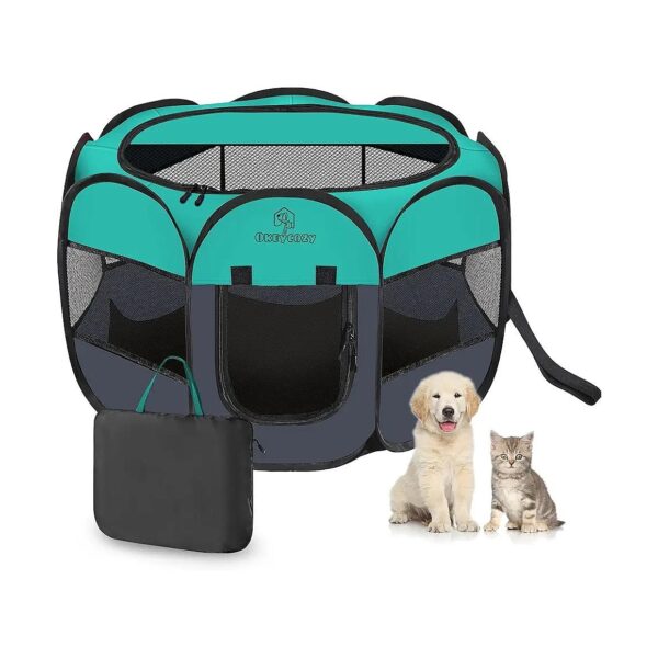 Portable Green Pet Playpen Indoor for Small Dogs Cats Rabbits Chinchillas