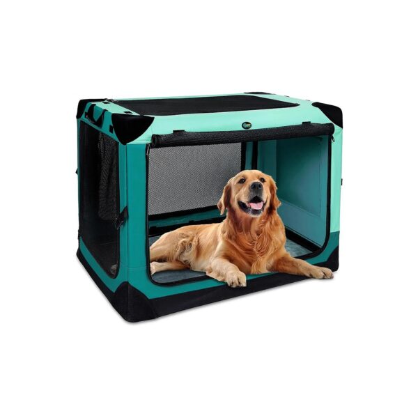 Portable Large Dog Crate with Ventilated Mesh Windows and Soft Mat