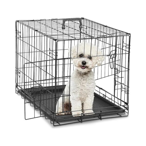 Portable Metal Dog Crate with Double Doors, Divider Panel, and ABS Tray for Easy Storage