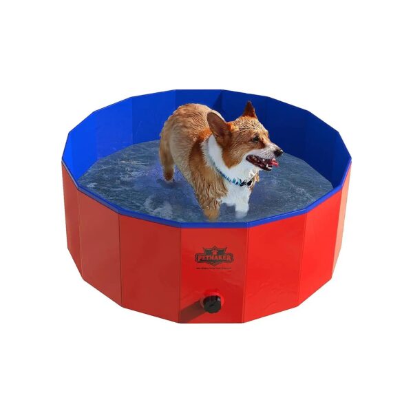 Portable PVC Dog Pool with Wide-Mouth Drain and Carry Bag for Pet Bathing and Play