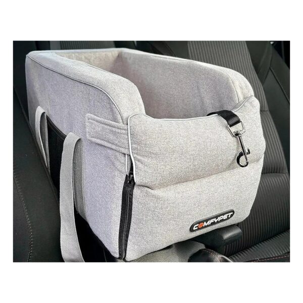 Portable Pet Console Car Seat For Small Dogs With Adjustable Leash And Cozy Storage