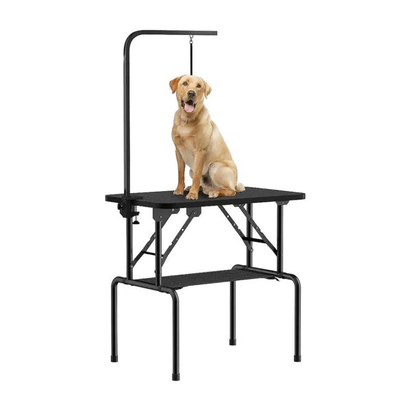 Portable Pet Grooming Table with Adjustable Grooming Arm and Ropes for Secure Holding