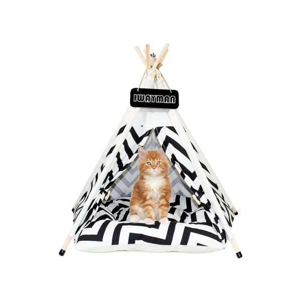 Portable Pet Teepee Tent with Thick Cushion and Non-Slip Feet for Small Pets