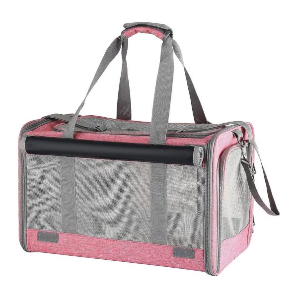 Portable Pink Faux Leather Cat and Small Dog Soft-Sided Carrier for Travel and Storage