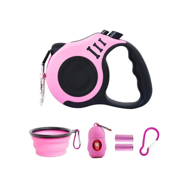 Portable Retractable Dog Leash with Folding Bowl and Waste Bags for Small to Medium Dogs