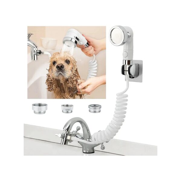 Portable Shower Attachment for Pet Bathing with Adjustable Hose and Multiple Spray Modes