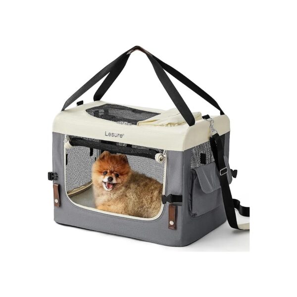 Portable Travel Crate for Small Dogs, Grey, 24L x 17W x 17H, Breathable Comfort