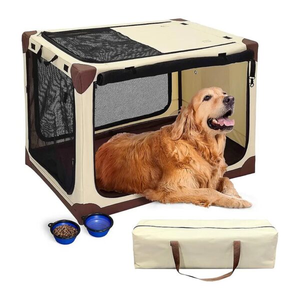 Portable and Collapsible Dog Crate with 4 Doors and 2 Foldable Bowls for Extra Large Dogs