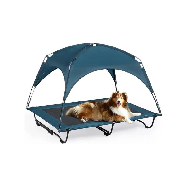 Portable and Durable Elevated Dog Cot with Washable Bed and Removable Canopy