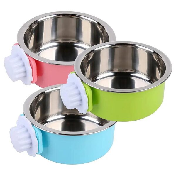 Practical Pet Cage Food Water Bowl for Multiple Pets Stainless Steel Coop Cup