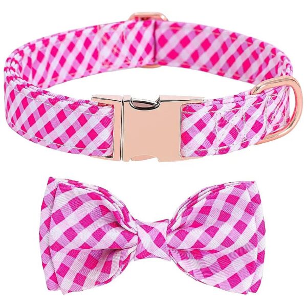 Practical and Adjustable Pink Plaid Dog Collar for Small Medium and Large Dogs