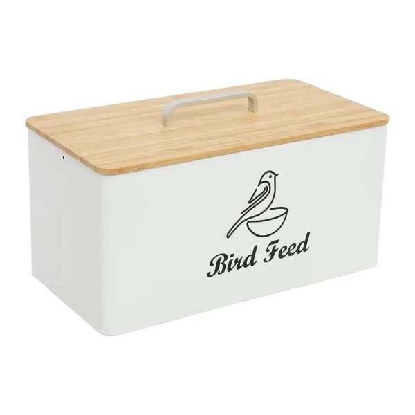 Premium Bird Seed Storage Container with Bird Seed Scoop and Wood Top