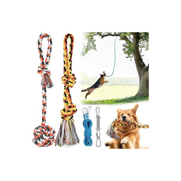 Premium Blue Dog Rope Tug Toy with Metal Spring and Rubber Rope for Medium and Large Dogs