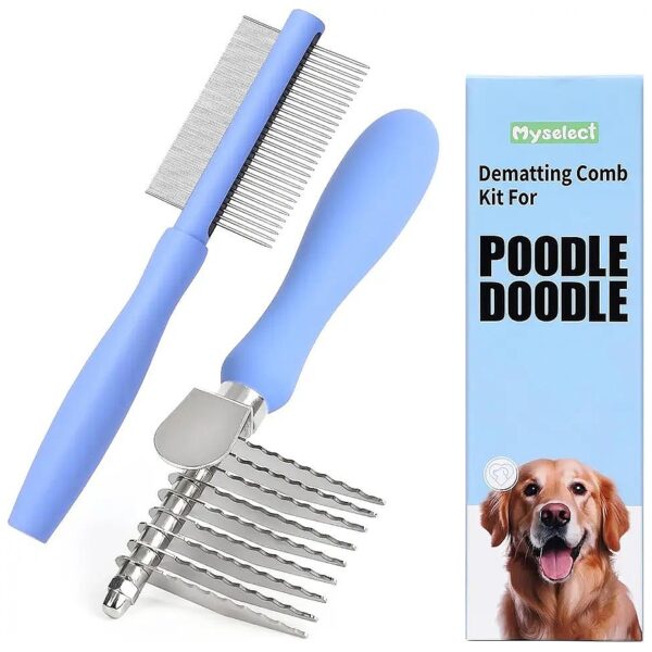 Premium Dematting Comb Kit for Removing Mats and Tangles from Long Curly Coated Dogs